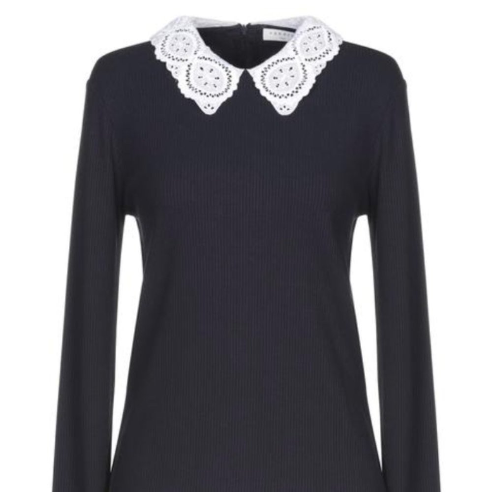 Paris Lace Collar Handknit Long Sleeve Darkblue